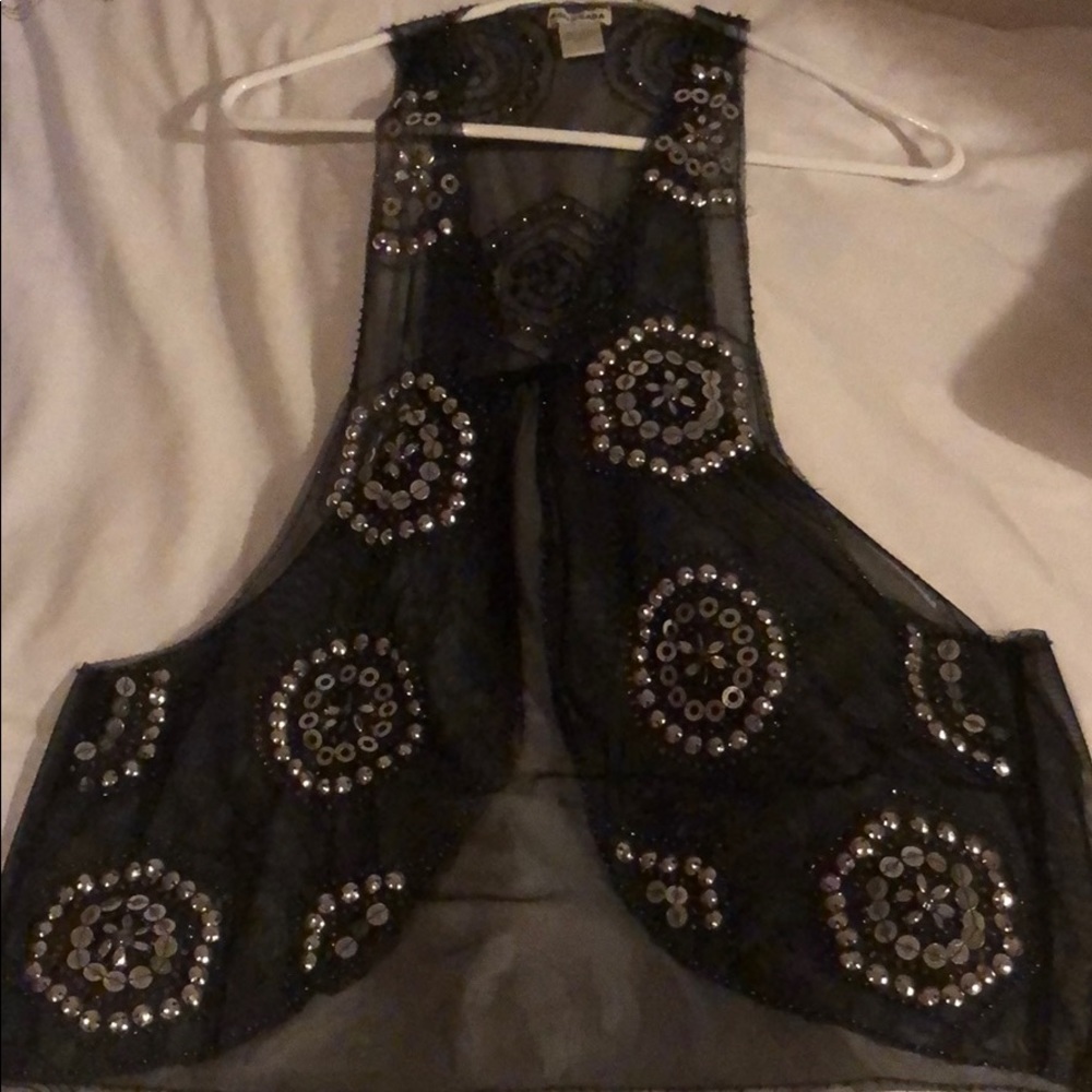 Beautiful black vest with silver and black beads